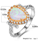 Female Fire Opal Ring Boho Leaf Ring Vintage Wedding Engagement Rings