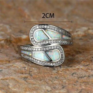 Fire Opal Stone Ring Vintage Silver Boho Wedding Engagement Ring