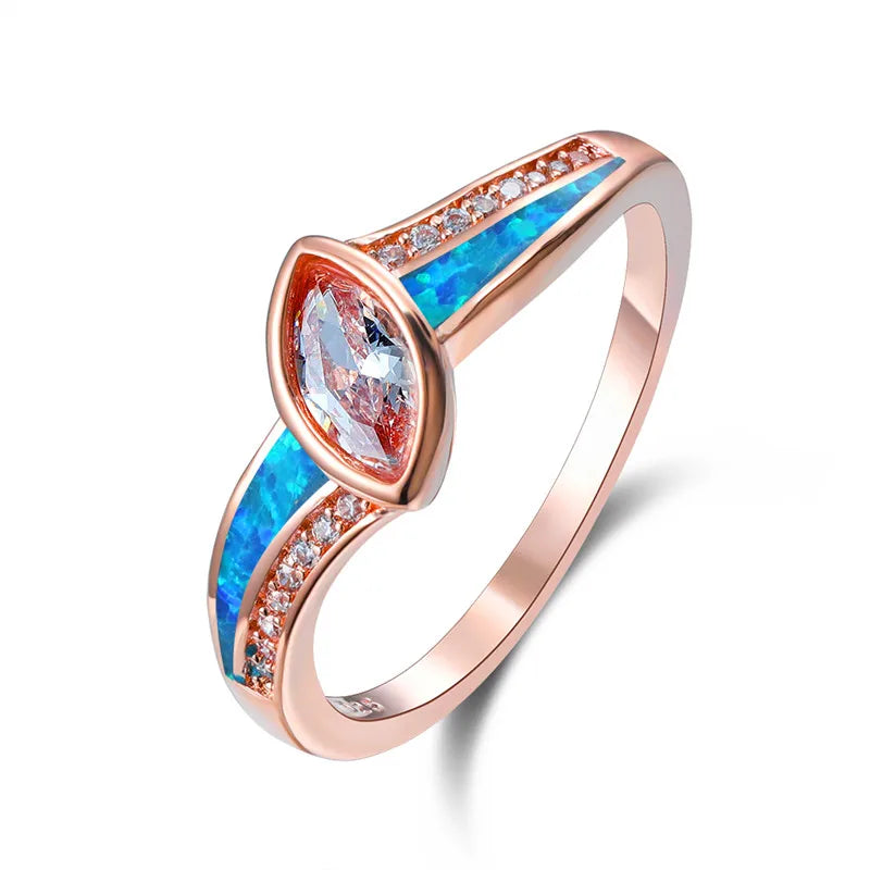 Rose Silver Crystal Oval Ring for Women