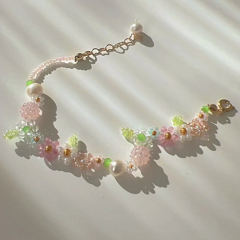 Boho Flower Bracelet Seed Beads Choker Charm Jewelry