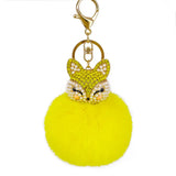 Fox Key Chain Rabbit Fur Pompom Ball Rhinestone Bag Pendant