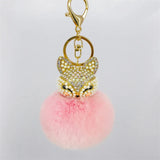 Fox Key Chain Rabbit Fur Pompom Ball Rhinestone Bag Pendant