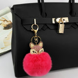 Fox Key Chain Rabbit Fur Pompom Ball Rhinestone Bag Pendant
