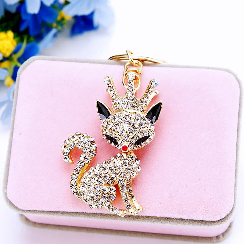 Foxes Keychain Crown Queen Animal Shape Key Rings Chain Bag Jewelry Pendant