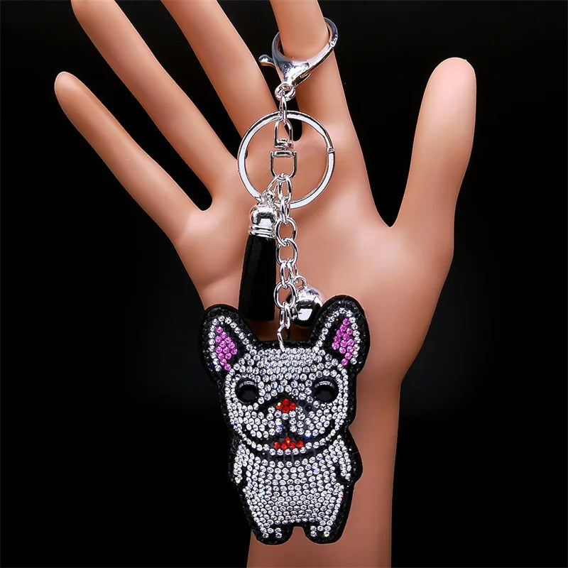 French Bulldog Crystal Tassel Keychain Bag Accessories