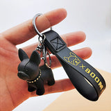 French Bulldog Keychain PU Leather Rope Key Ring Punk Style Pendant