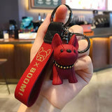 French Bulldog Keychain PU Leather Rope Key Ring Punk Style Pendant