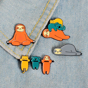 Sloth Enamel Pin Koala Cat Lapel Denim Jeans Cartoon Jewelry Gift