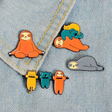 Sloth Enamel Pin Koala Cat Lapel Denim Jeans Cartoon Jewelry Gift