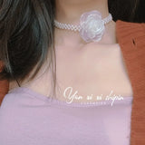 Girl Gauze Flower Pearl Neck Short Clavicle Chain Women Wedding Choker