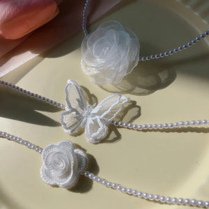 Girl Pearl Lace Choker Collar Necklaces
