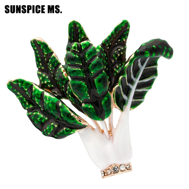 Green Leaves Vegetables Brooches Enamel Suit Scarf Clip Pin