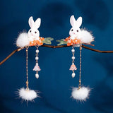 Rabbit Hair Clips with Pompon Hanfu Hairgrip
