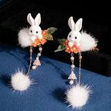 Rabbit Hair Clips with Pompon Hanfu Hairgrip