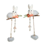 Rabbit Hair Clips with Pompon Hanfu Hairgrip