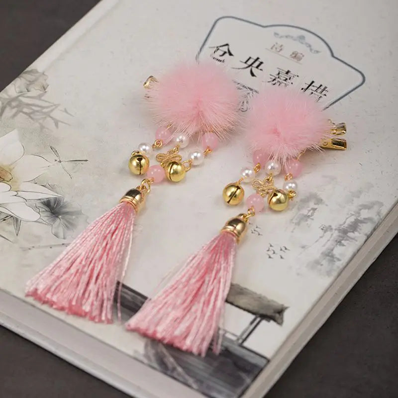 Girls Hanfu Hair Clips Vintage Hairclip Winter Hairpin with Tassel Gift