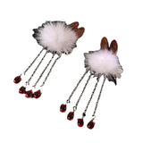Girls Hanfu Winter Pompon Hair Clips Red Hairpin Gift