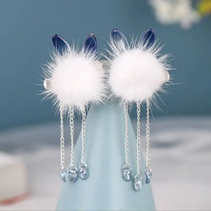Girls Hanfu Winter Pompon Hair Clips Red Hairpin Gift
