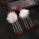 Girls Hanfu Winter Pompon Hair Clips Red Hairpin Gift