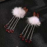 Girls Hanfu Winter Pompon Hair Clips Red Hairpin Gift