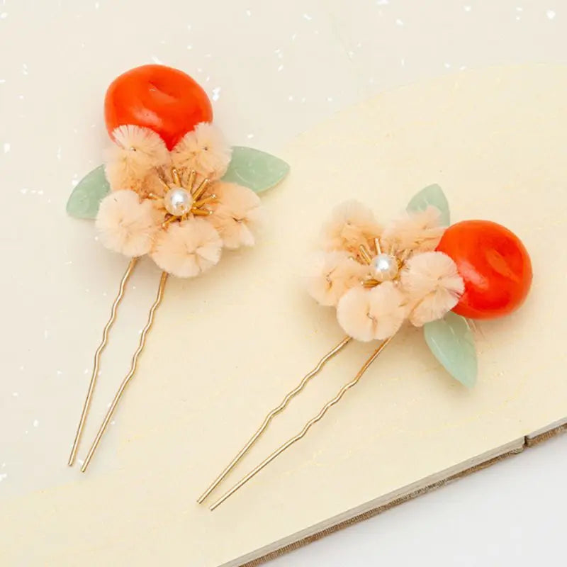 Peach Hanfu Hair Clips for Girls Vintage Hairpin