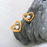 Stainless Steel Heart Earrings Glass Beads Ear Studs