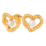 Stainless Steel Heart Earrings Glass Beads Ear Studs