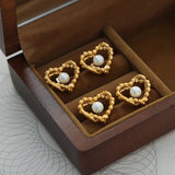 Stainless Steel Heart Earrings Glass Beads Ear Studs