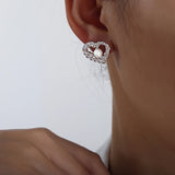 Stainless Steel Heart Earrings Glass Beads Ear Studs
