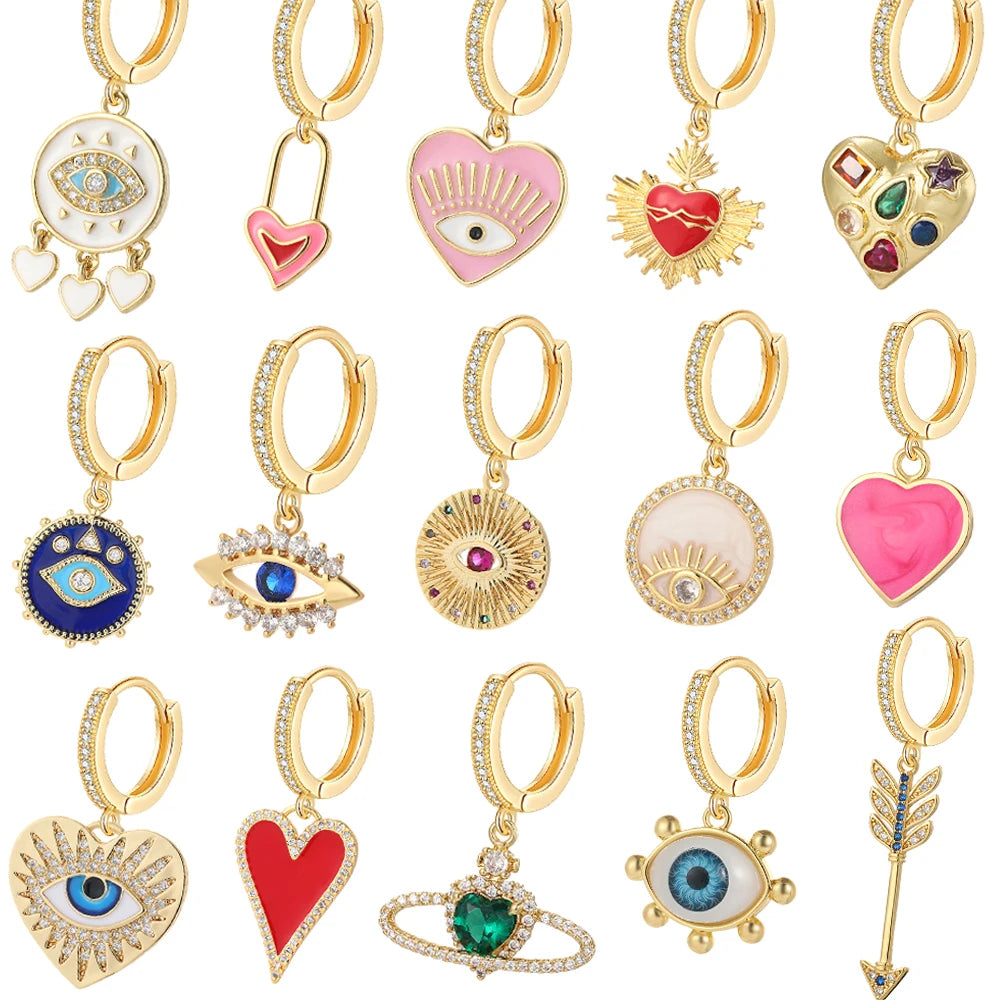Heart Love Evil Eye Hoop Earrings for Women