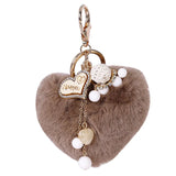 Heart Pompom Keychain Charms Pearl Tassel Fluffy Faux Rabbit Fur Key Chains