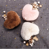 Heart Pompom Keychain Charms Pearl Tassel Fluffy Faux Rabbit Fur Key Chains