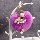 Heart Pompom Keychain Charms Pearl Tassel Fluffy Faux Rabbit Fur Key Chains
