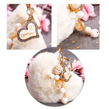 Heart Pompom Keychain Charms Pearl Tassel Fluffy Faux Rabbit Fur Key Chains