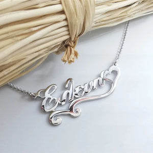 Heart Ribbon Necklace Personalized Name Necklace Women Children Jewelry