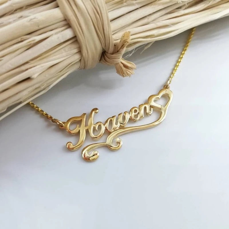 Heart Ribbon Necklace Personalized Name Necklace Women Children Jewelry