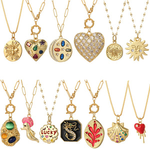 Bohemian Heart Star Bee Necklace Moon Sun Pendant Letter Collar Long Chain