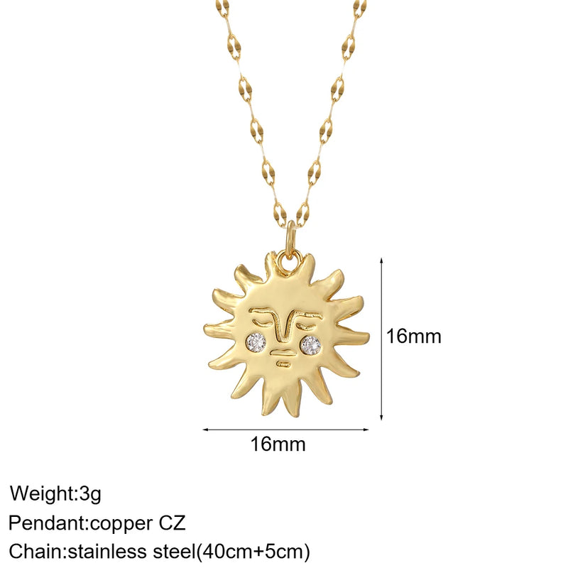 Bohemian Heart Star Bee Necklace Moon Sun Pendant Letter Collar Long Chain