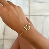 Heart Two Name Bracelet Stainless Steel Nameplate Bracelets Personalized