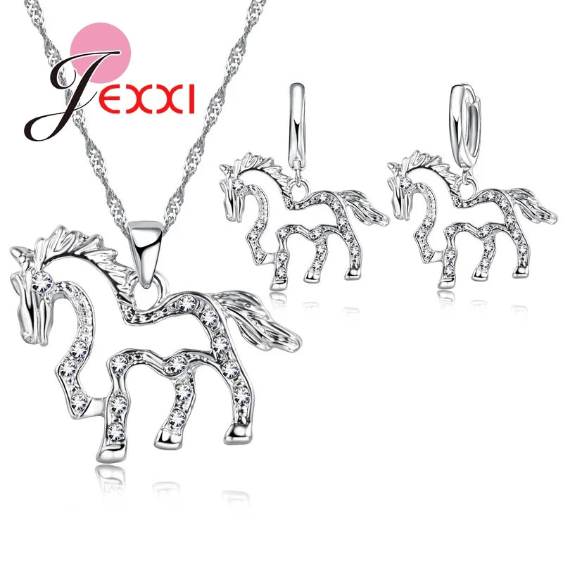 CZ Crystal Pendant 925 Sterling Silver Jewelry Set for Women Girls Wedding