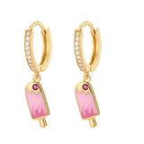 Enamel Ice Cream Hoop Earrings Women Dangle Charm Ear Rings
