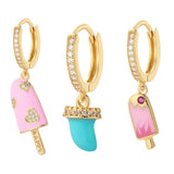 Enamel Ice Cream Hoop Earrings Women Dangle Charm Ear Rings