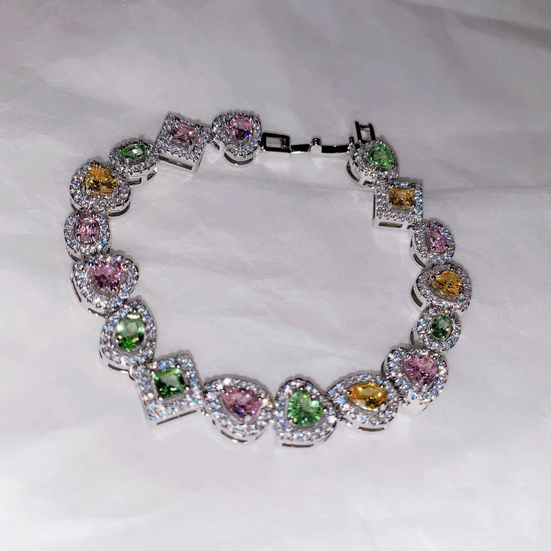 Multicolor Crystal Shining Chain Bracelet for Women