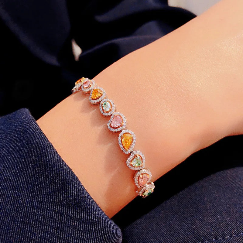 Multicolor Crystal Shining Chain Bracelet for Women
