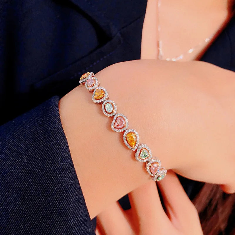 Multicolor Crystal Shining Chain Bracelet for Women