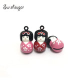Japanese Doll Enamel National Girl Jingle Bells Charms Party Necklace Bracelet