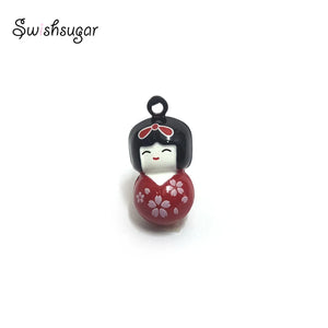 Japanese Doll Enamel National Girl Jingle Bells Charms Party Necklace Bracelet