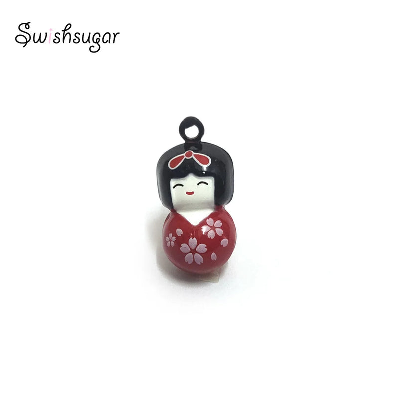 Japanese Doll Enamel National Girl Jingle Bells Charms Party Necklace Bracelet