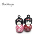 Japanese Doll Enamel National Girl Jingle Bells Charms Party Necklace Bracelet