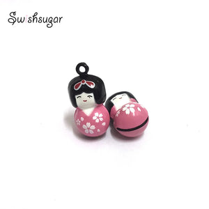 Japanese Doll Enamel National Girl Jingle Bells Charms Party Necklace Bracelet